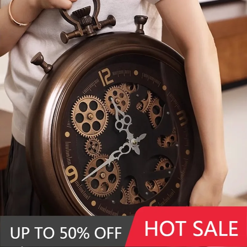 European Vintage Wall Clock Home Metal Gear Clock Art Decorated Living Room Dining Creative Iron Aesthetic Ornaments Accessories