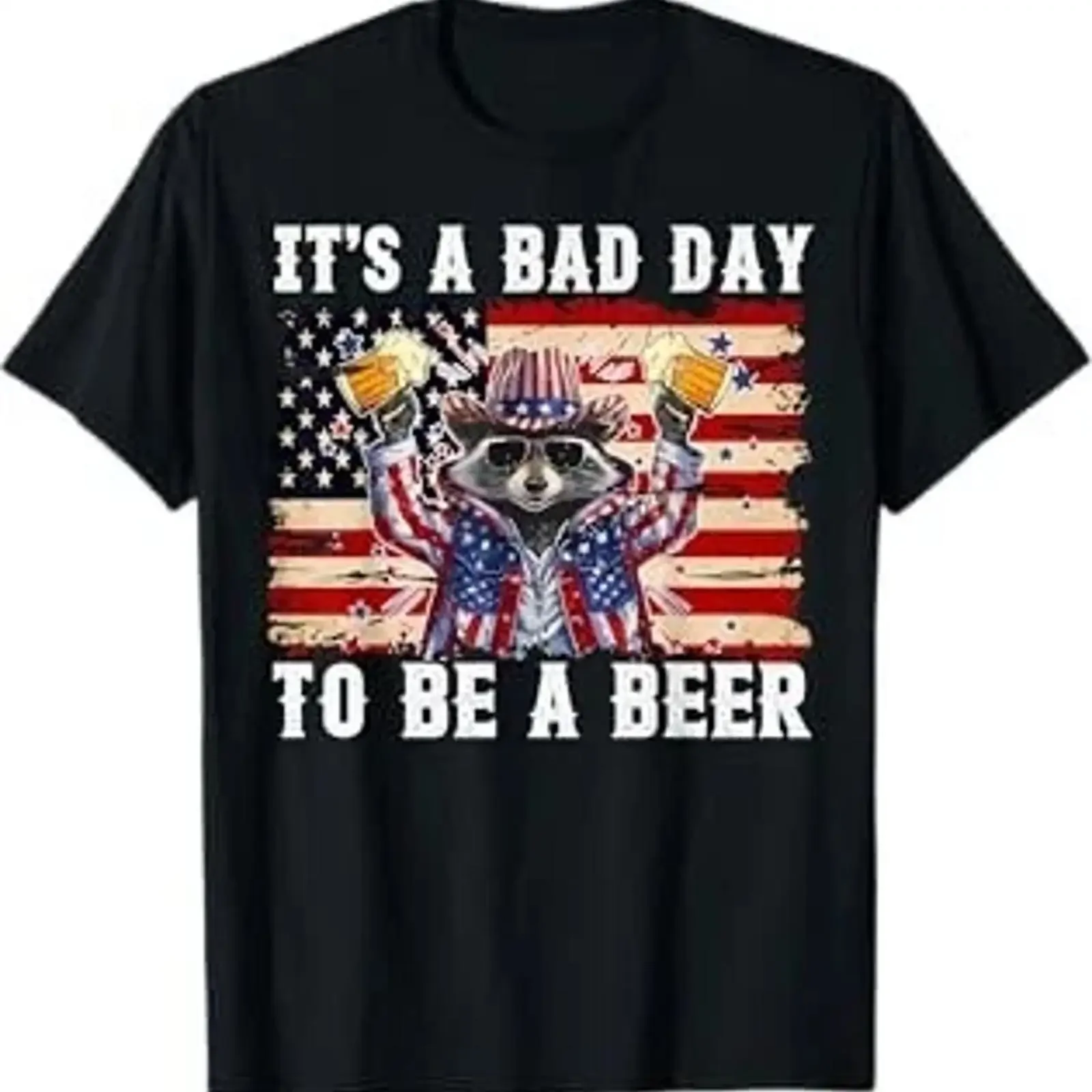 4th of July It's A Bad Day To Be Beer Funny Racoon T Shirt vintage Washed designer clothes Breathable graphic Comfortable