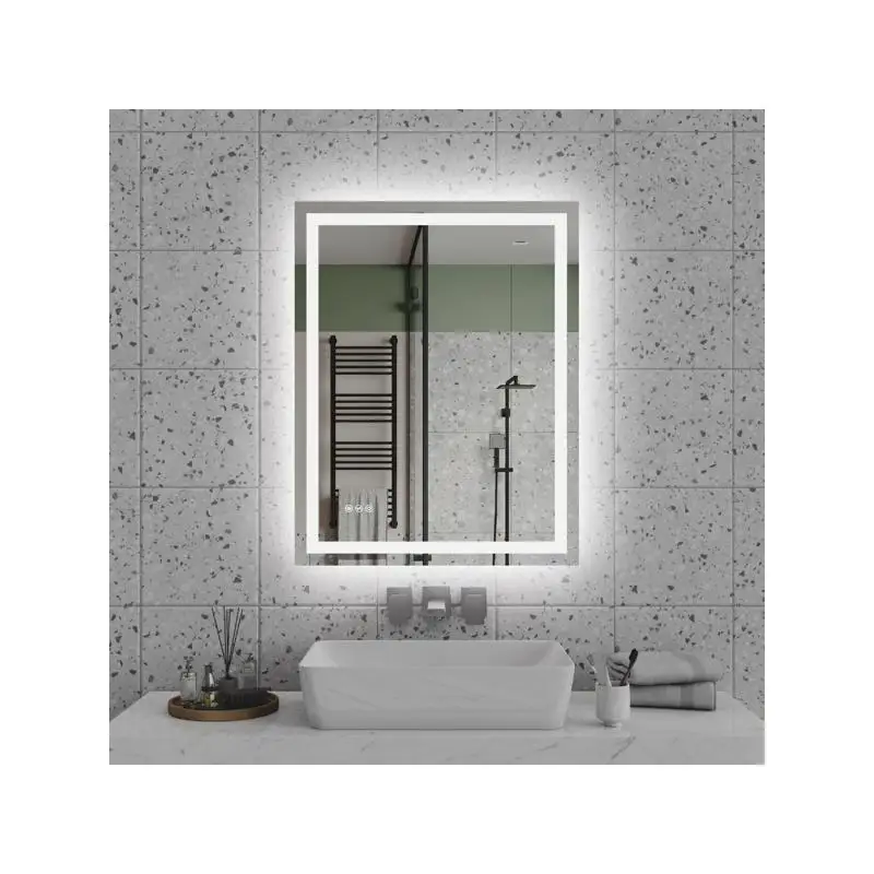 مرآة حمام LED مقاس 28 × 36 بوصة، مضاءة أمامية وخلفية، 3 ألوان قابلة للتعديل، ذاكرة سطوع، مرآة زينة مضادة للضباب #1