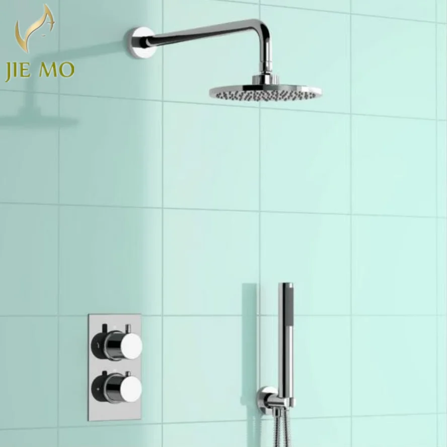 Bathroom wall Mounted Round 8 inch Brass Round Shower Head Thermostatic Shower Set 2-Way Concealed Install Shower faucet H9300