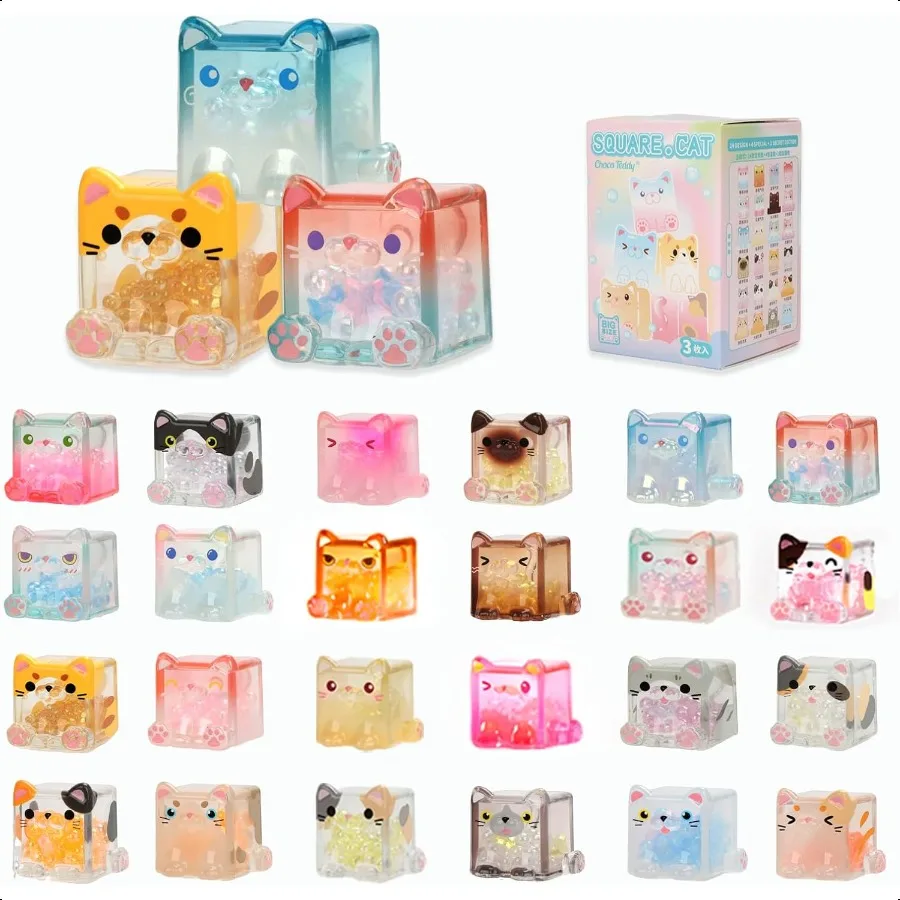 

Square Cat Series Blind Pack 3PCs in one Bag Random Design Cat Blind Box Figures Collectible Toys Cute Mystery Box Home Decorat