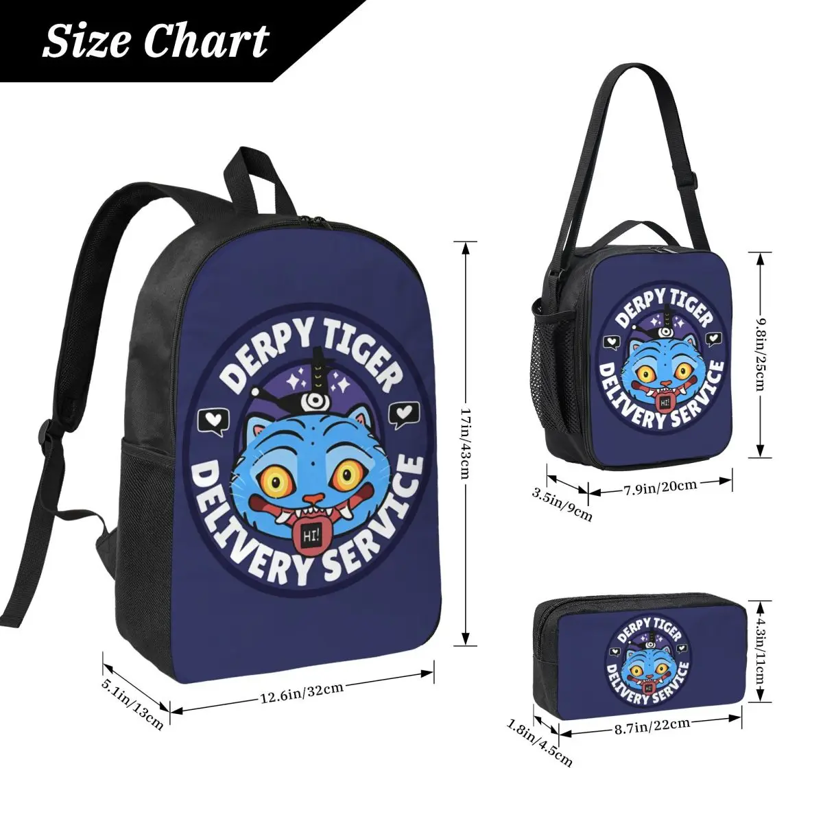 3 قطعة/المجموعة الأزرق الأسود ديربي النمر على ظهره للمراهقين K-Kpop D-Demon H-Hunters الكمبيوتر المحمول حقائب من القماش حقيبة الغداء مقلمة #3