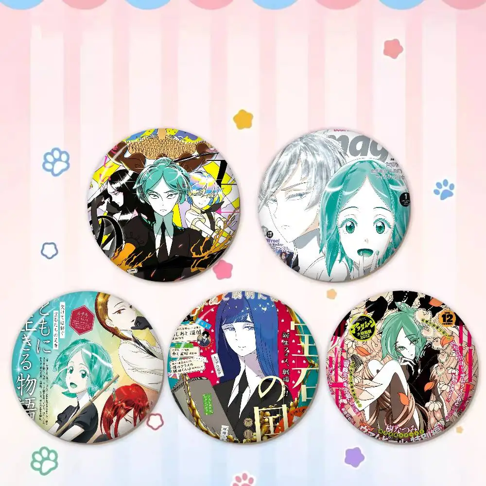 Anime Land of the Lustrous Creative Pins Funny Faces Round Snap-in Brooch Badge Backpack Hat Accessories Jewelry Gifts