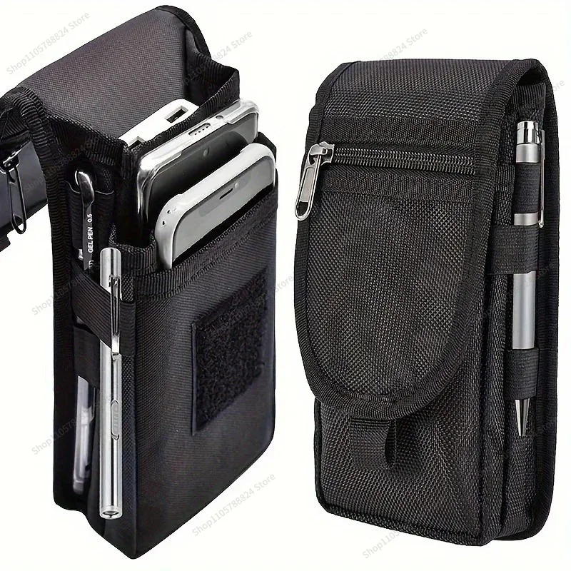 For outdoor leisure nylon wear-resistant fanny pack mobile phone bag three-grid layered design pen pocket storage