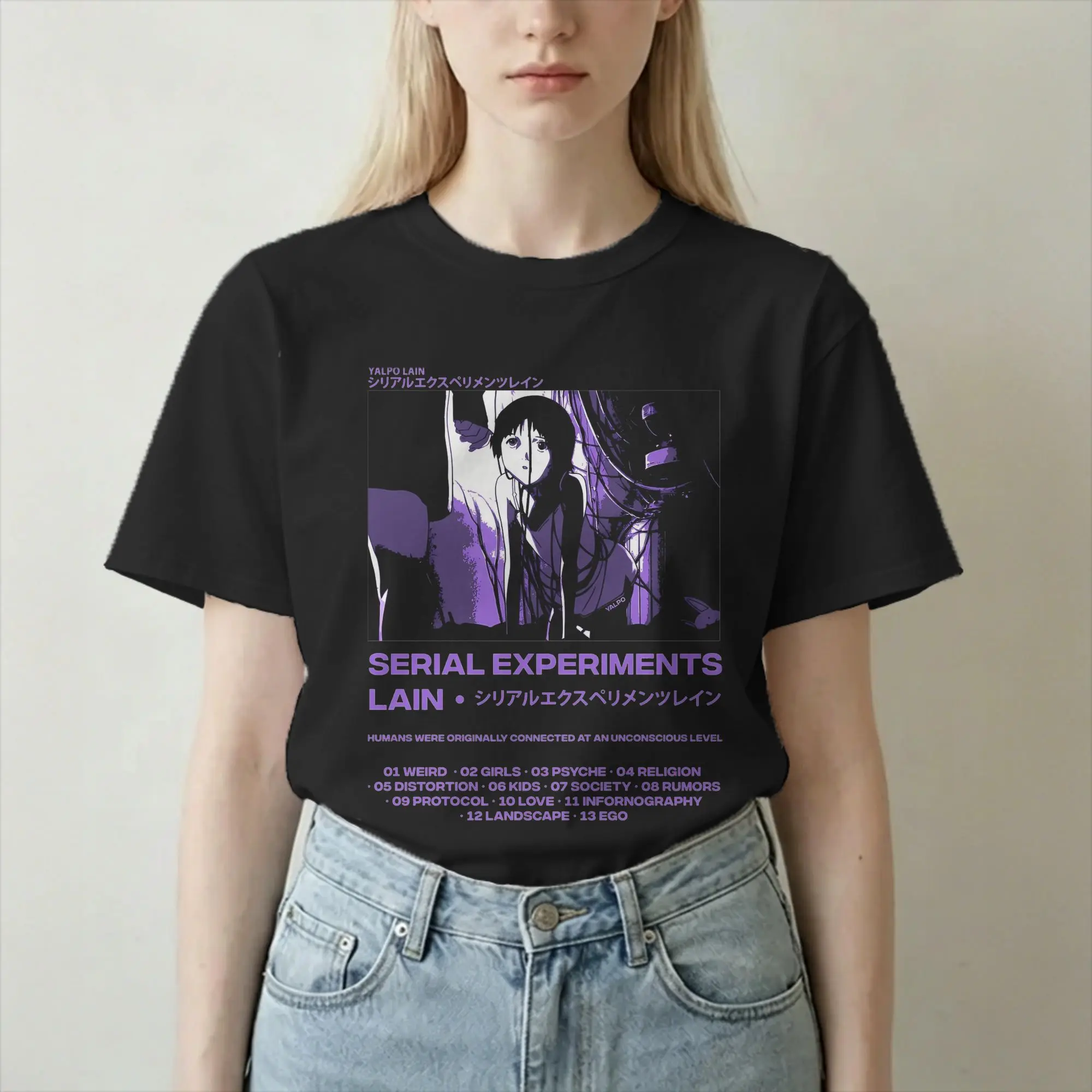 Serial Experiments Lain T Shirts for Men Women Pure Cotton Cool T-Shirt O Neck 80s 90s Sci Fi Anime Tees Clothing Big Size