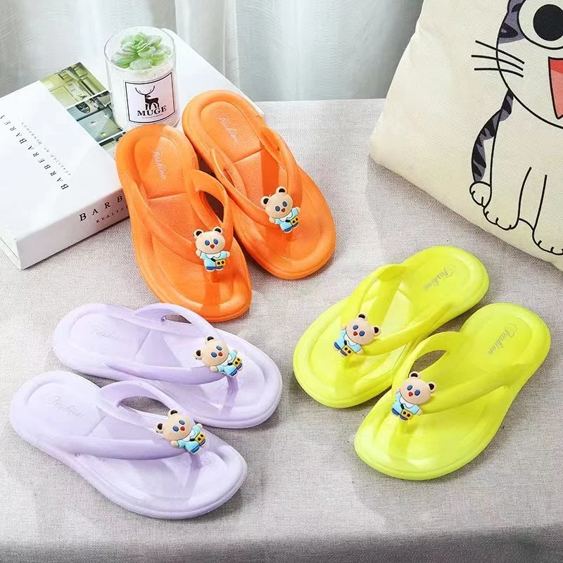 New Summer Baby Boys Girls Slippers Children PVC Cartoon Bear Print Soft Flips Flops Beachwear Outdoor Non-slip Kids Shoes