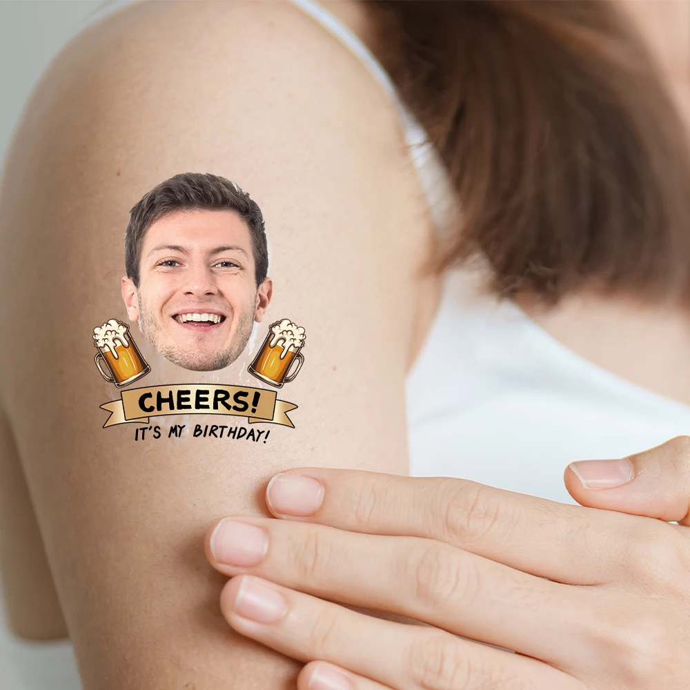 15 Stück personalisierte Bier-Party-Gesichtsfoto-temporäre Tattoos für Erwachsene, Geburtstagsparty-Dekorationen, Party-Geschenke mit Biermotiv