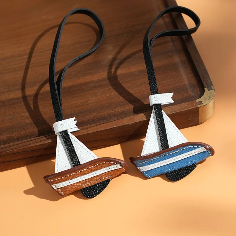 

Sailboat Bag Charms New Bag Pendant Smooth Sailing Handmade Genuine Cowhide Car Hanging Key Chain Bag Accessories