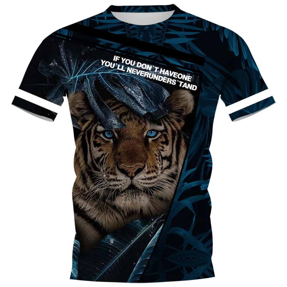 HX Fashion Mens T-shirts Animals Tiger Plant Leaves 3D Printed T Shirts Summer Casual Shirts Short Sleeve Tees Dropshipping