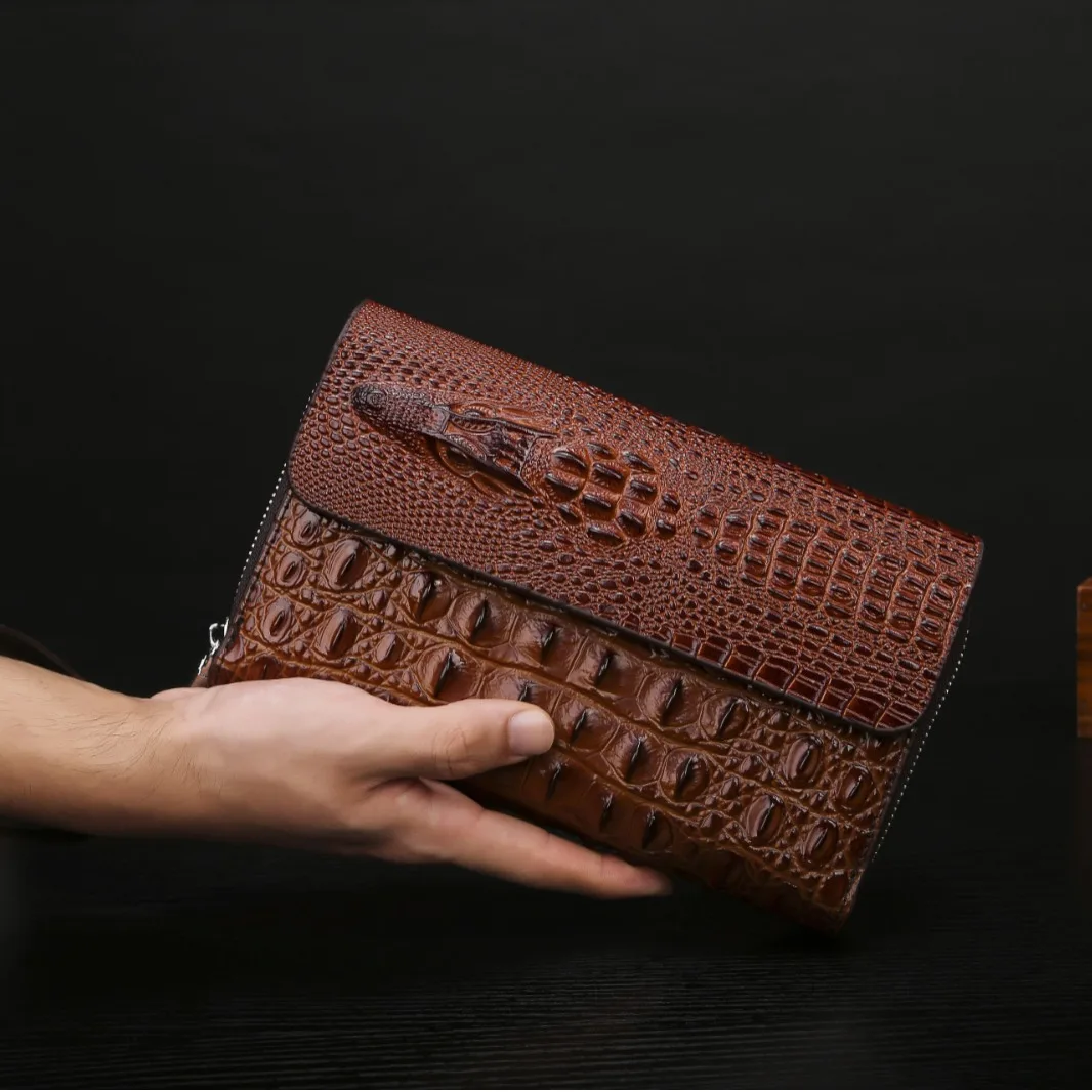 PU leather crocodile pattern men's wallet, multi-layer and multi-slot clutch bag, fashionable and portable hand-held wallet