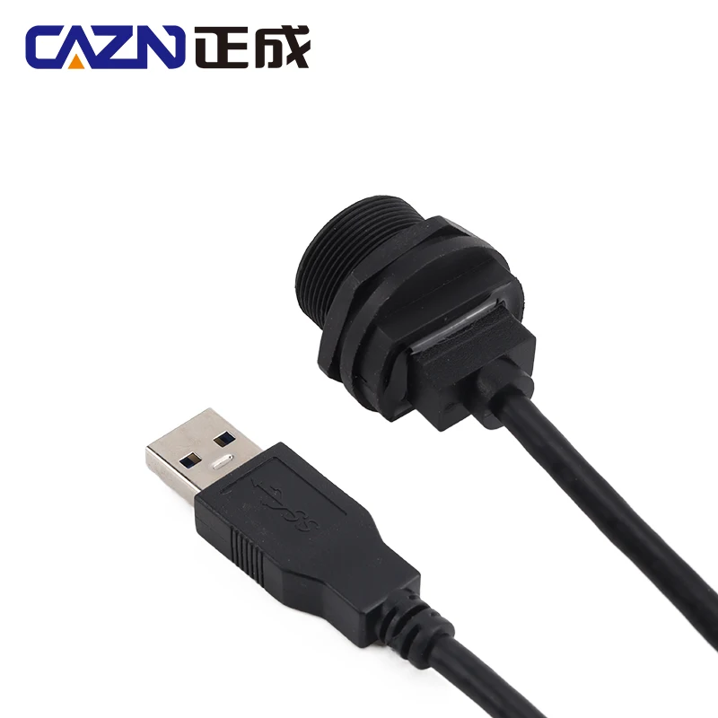 CAZN Waterproof IP67 IP68 USB 3.0 Female Receptacle to Male Overmoldedd with Cable Threaded