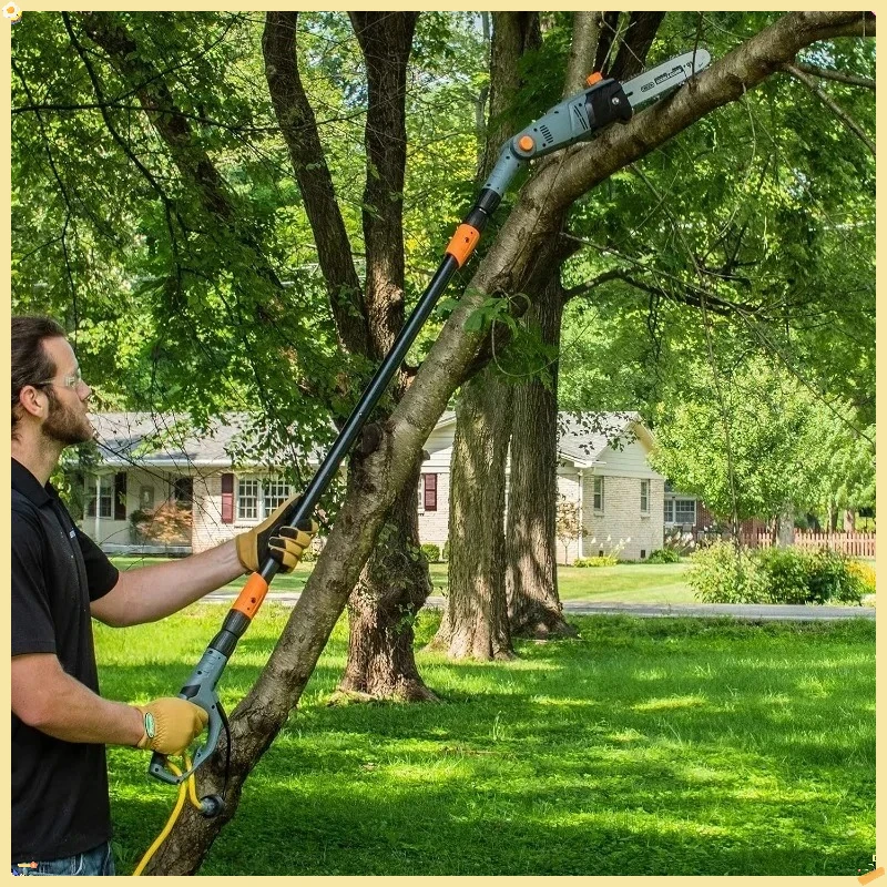 

10-дюймовая проводная электрическая пила 8А, регулируемая головка и цепь Oregon, триммер для деревьев для резки садовых ветвей