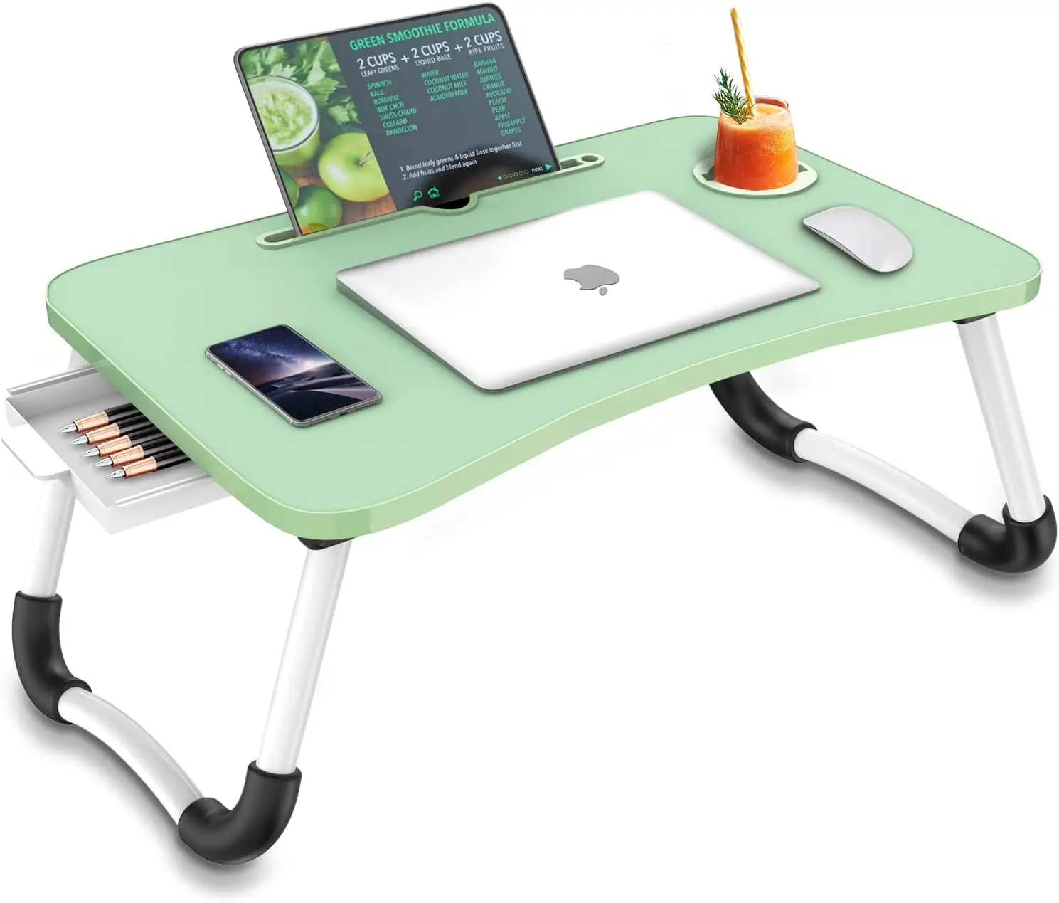 

Portable Foldable Laptop Bed Desk with Storage Drawer and Cup Holder - Lap Desk Laptop Stand Tray Table for Eating, Reading a