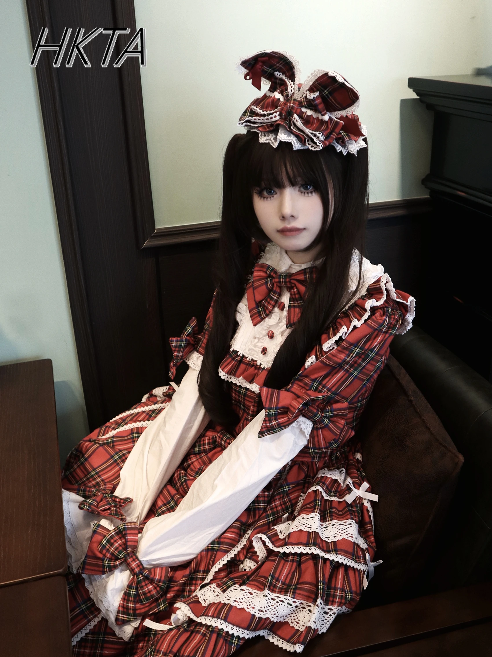Lolita doux mignon noël nouvel an rouge Plaid chapeau Kc cheveux accessoires femmes Kawaii dessin animé dentelle couture arc épingles à cheveux fille