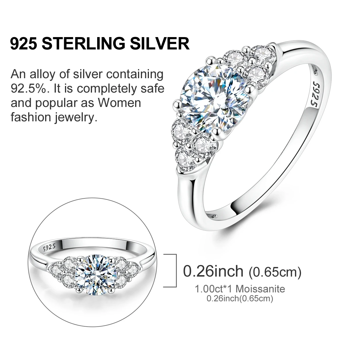 الكلاسيكية مويسانيتي 1ct 925 فضة القرط والخاتم للمرأة تألق القرط حفل زفاف مجوهرات هدية