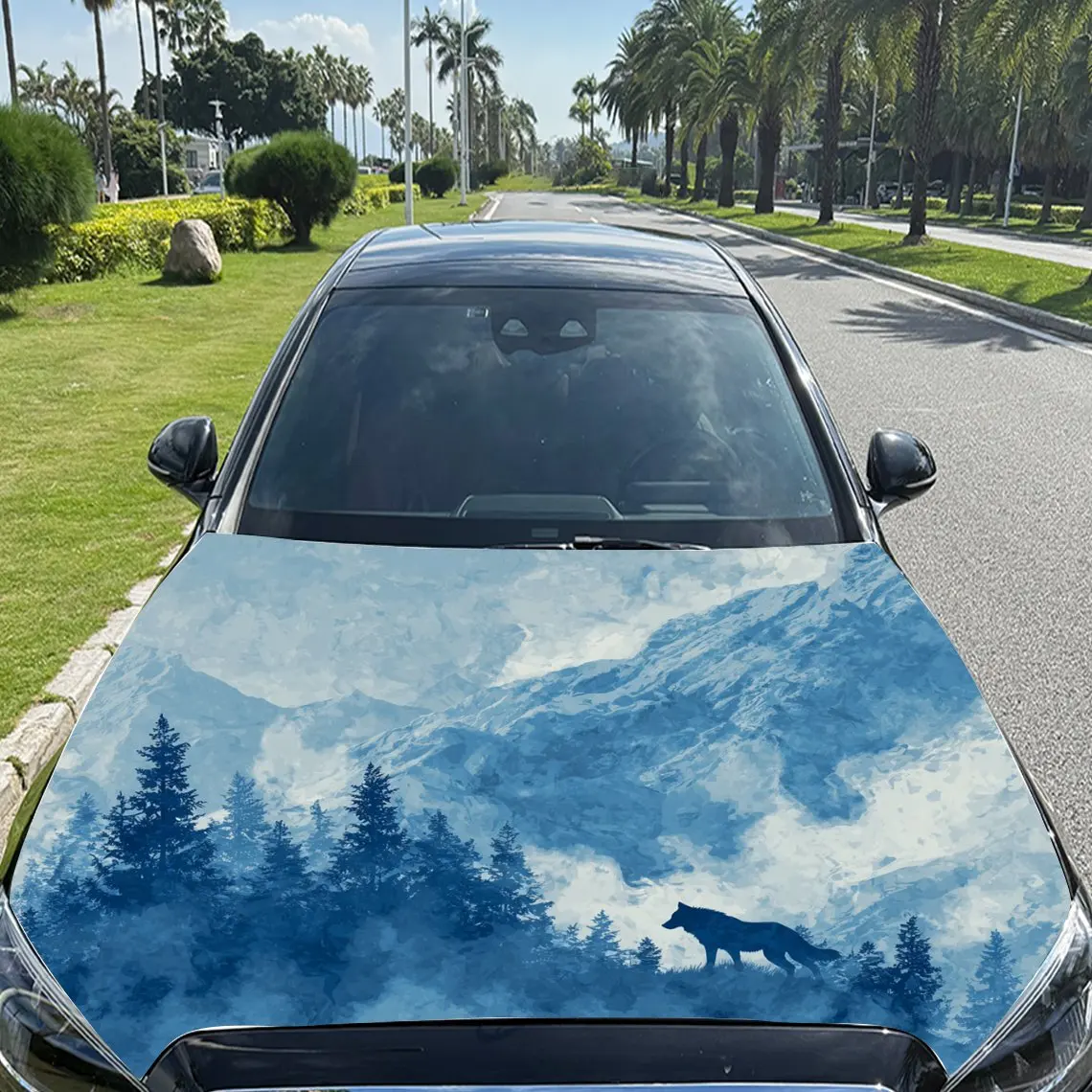 ملصقات السيارة على شكل ذئب يزيد من العزلة والمرونة باللون الأزرق - ملصق غطاء السيارة للغابات الجبلية، مقاوم للماء ذاتيًا - لاصق #3