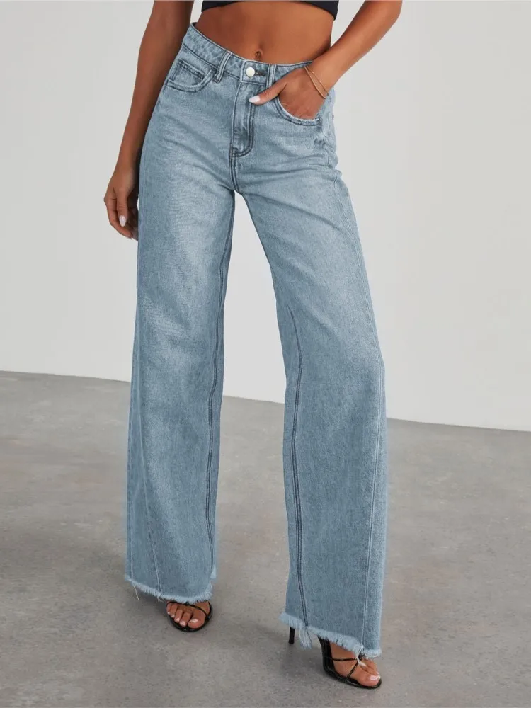 Spring And Autumn Washed Denim Wide-leg Trousers Women's Daily Commuting Comfortable Casual High-waisted Versatile Old Jeans
