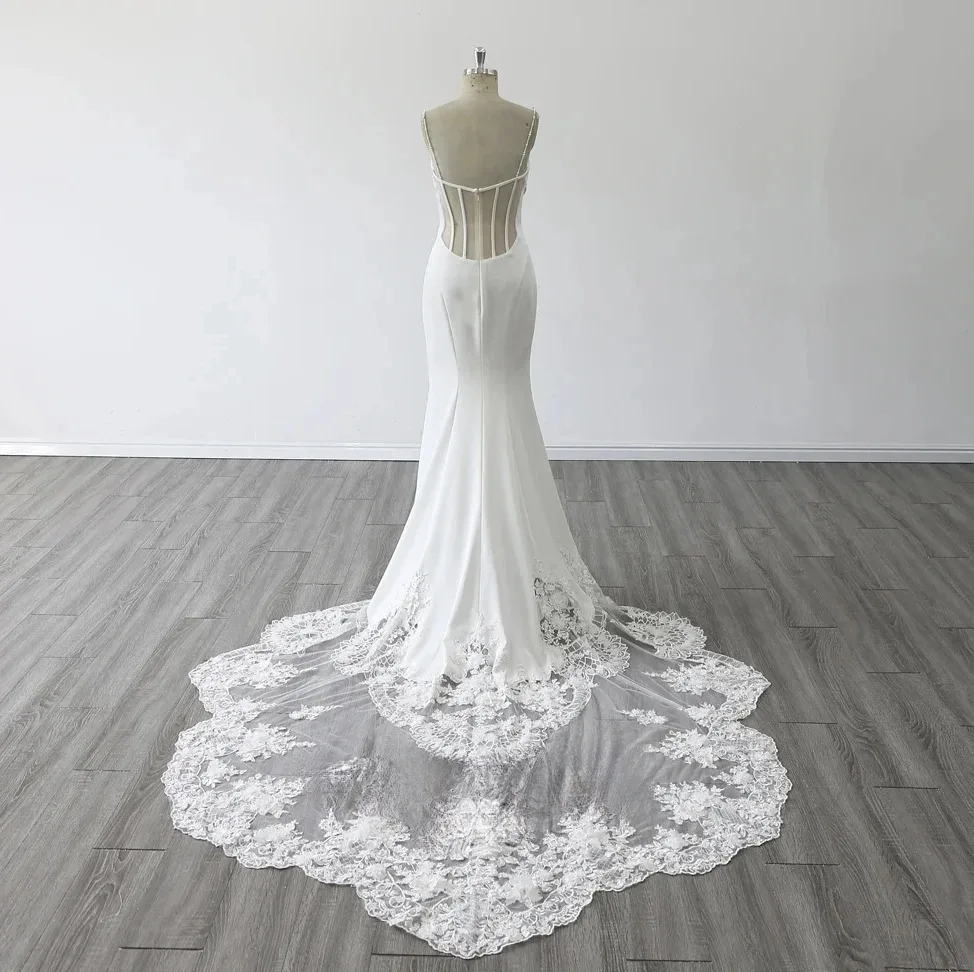 Onelife رائع السباغيتي Strpas الخامس الرقبة فستان زفاف مطوي ثلاثية الأبعاد الزهور حورية البحر فستان الزفاف رداء مخصص vestidos de novia