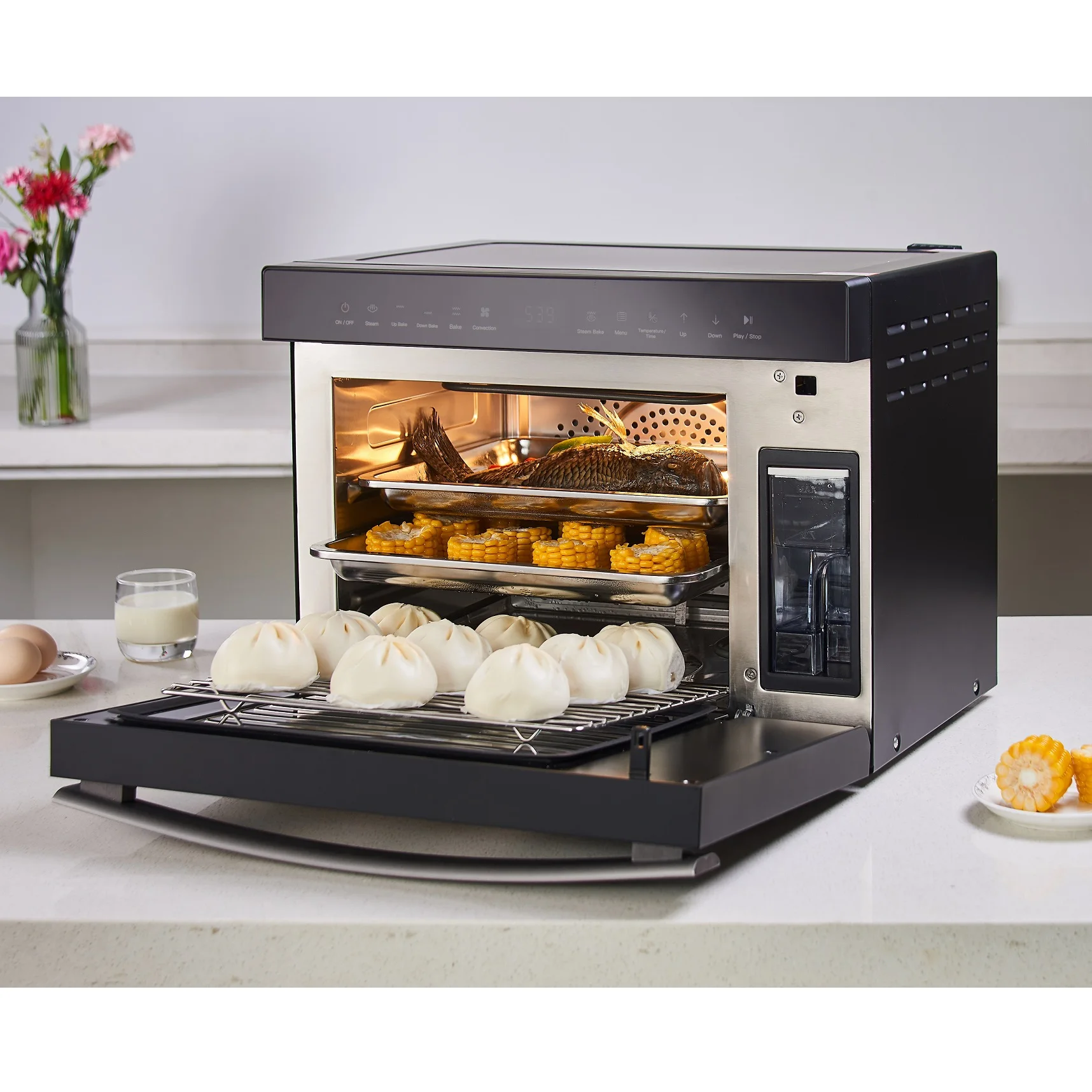 Combination Steam Oven, Fryer & Grill, 2000W, 26 Litre, LED touch control, with 50 Auto Presets, Cavity & Accessories Easy Clean