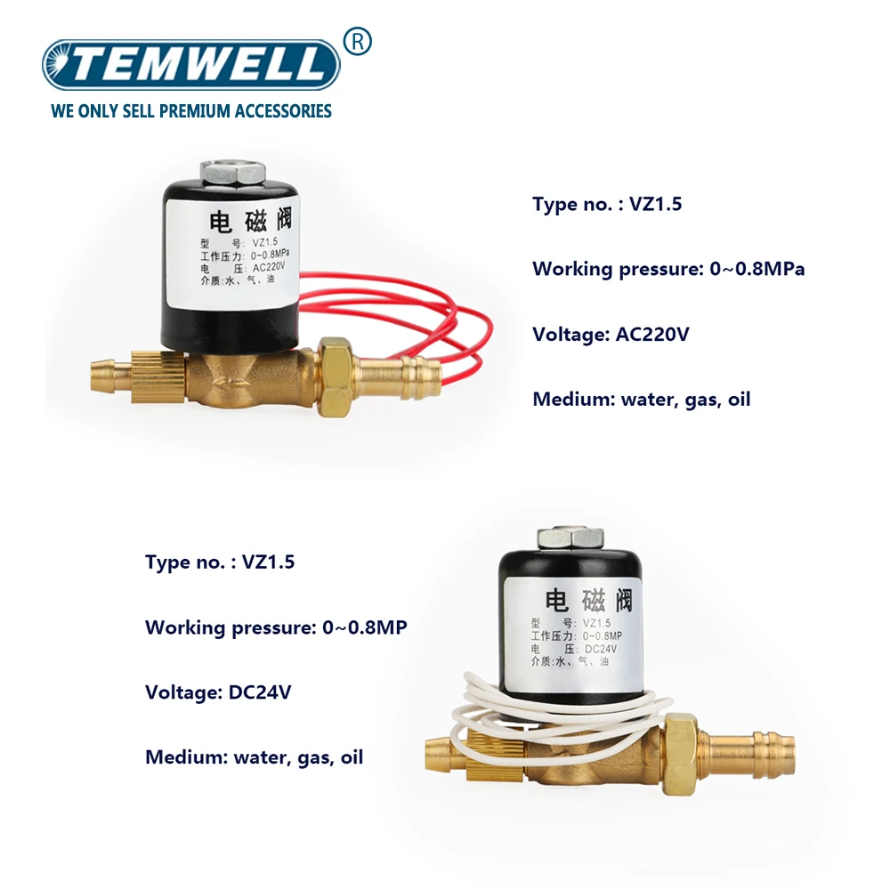 VZCT-2.2 DC24V /AC24V/acac220v/AC220V tel besleyici Argon ark kaynak makinesi plazma solenoid valf 2 pozisyon 2 yollu solenoid valf