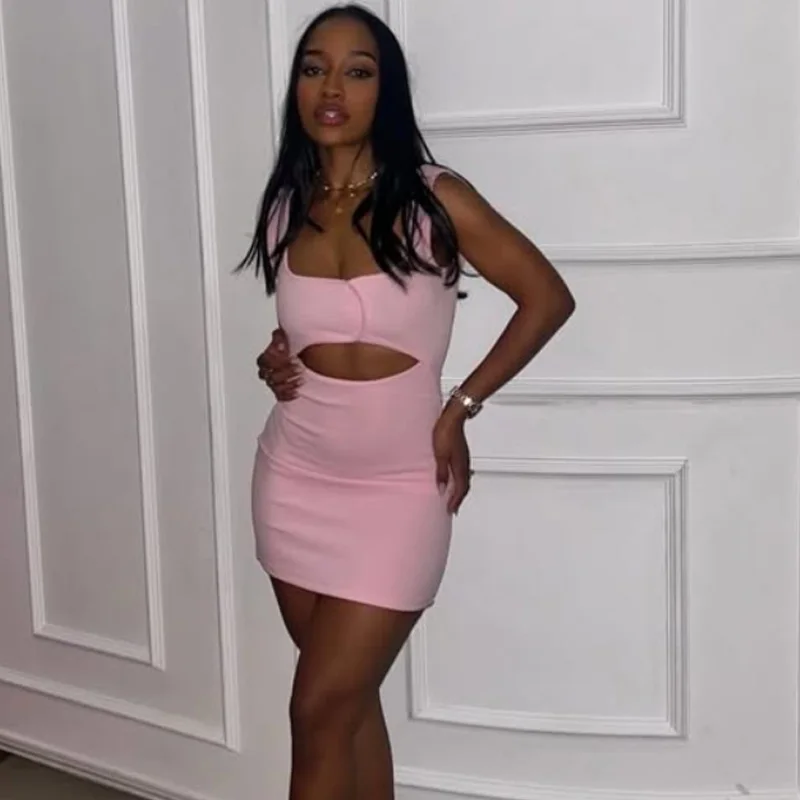 HXAO-Vestidos cortos recortados para mujer, vestidos de fiesta lisos sin mangas de verano 2021, vestido veraniego con espalda descubierta, vestido de noche antideslizante para mujer