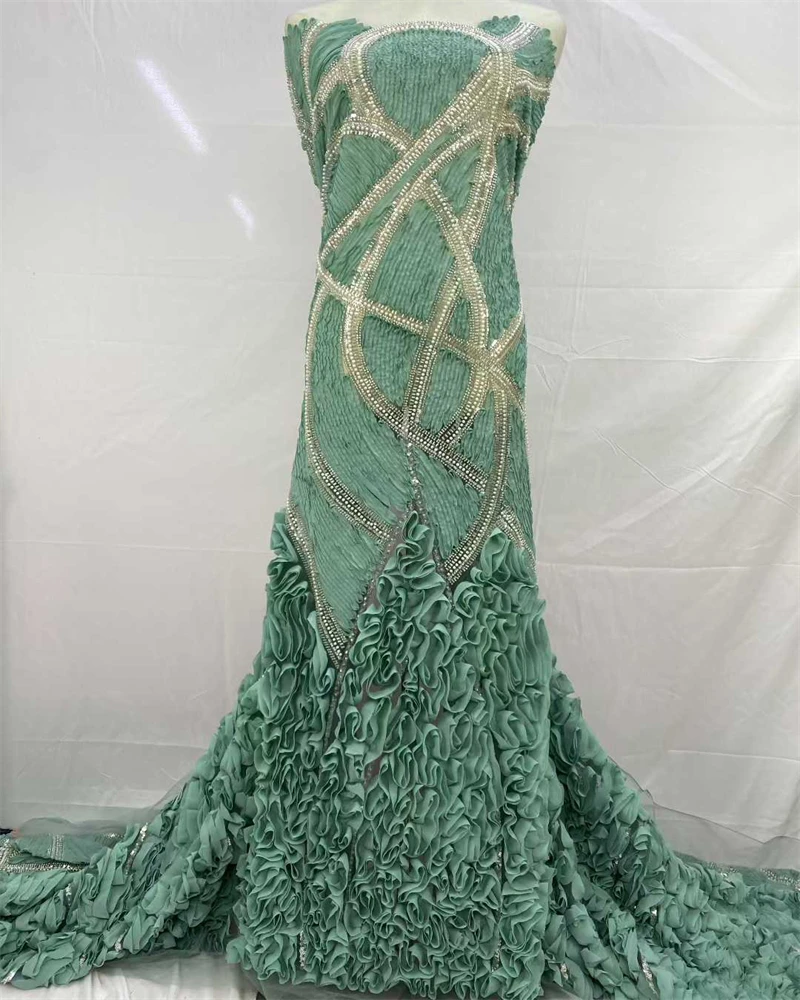 

2025 Elegant French Embroidery Mesh Lace Fabric with Bead And Sequin for African Nigerian Wedding Dresses Fashionable