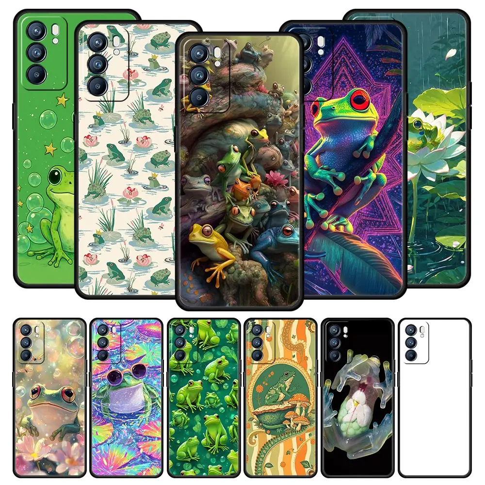 Coque de téléphone en TPU souple, étui pour Oppo A17 A31 A54 A57 A78 A79 Find X5 X6 Reno 7 8 10 11 12 13 F Pro 5G, imprimé grenouille réaliste