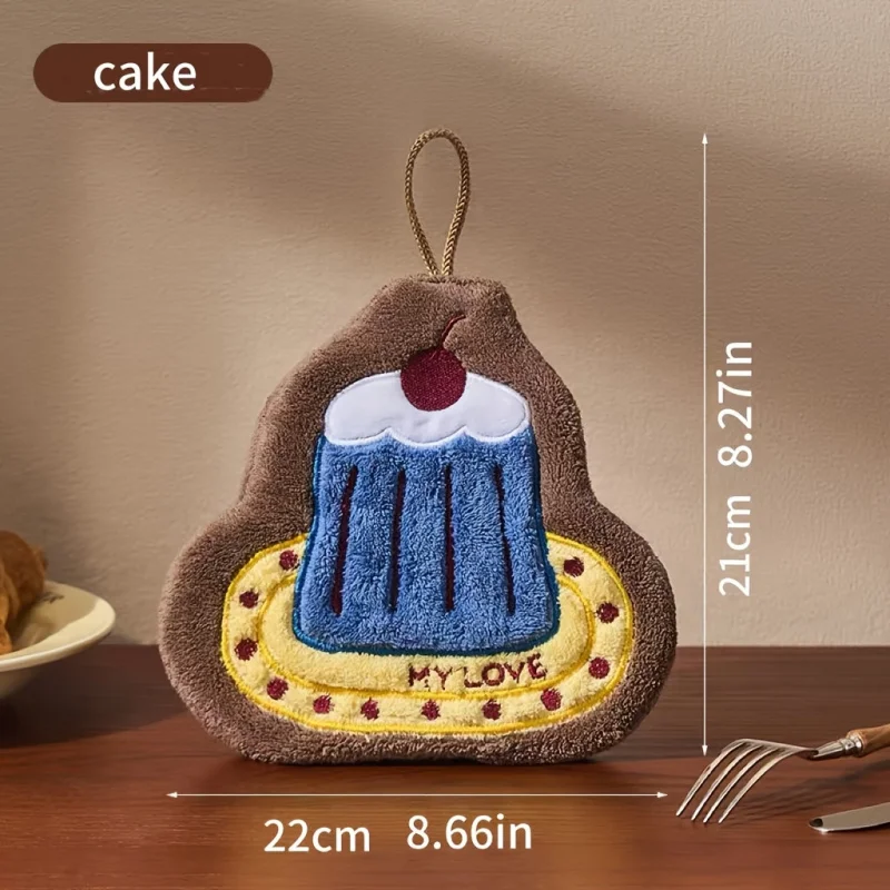 Cherry cake small handkerchief hanging cute handkerchief kitchen coral fleece absorbent cloth