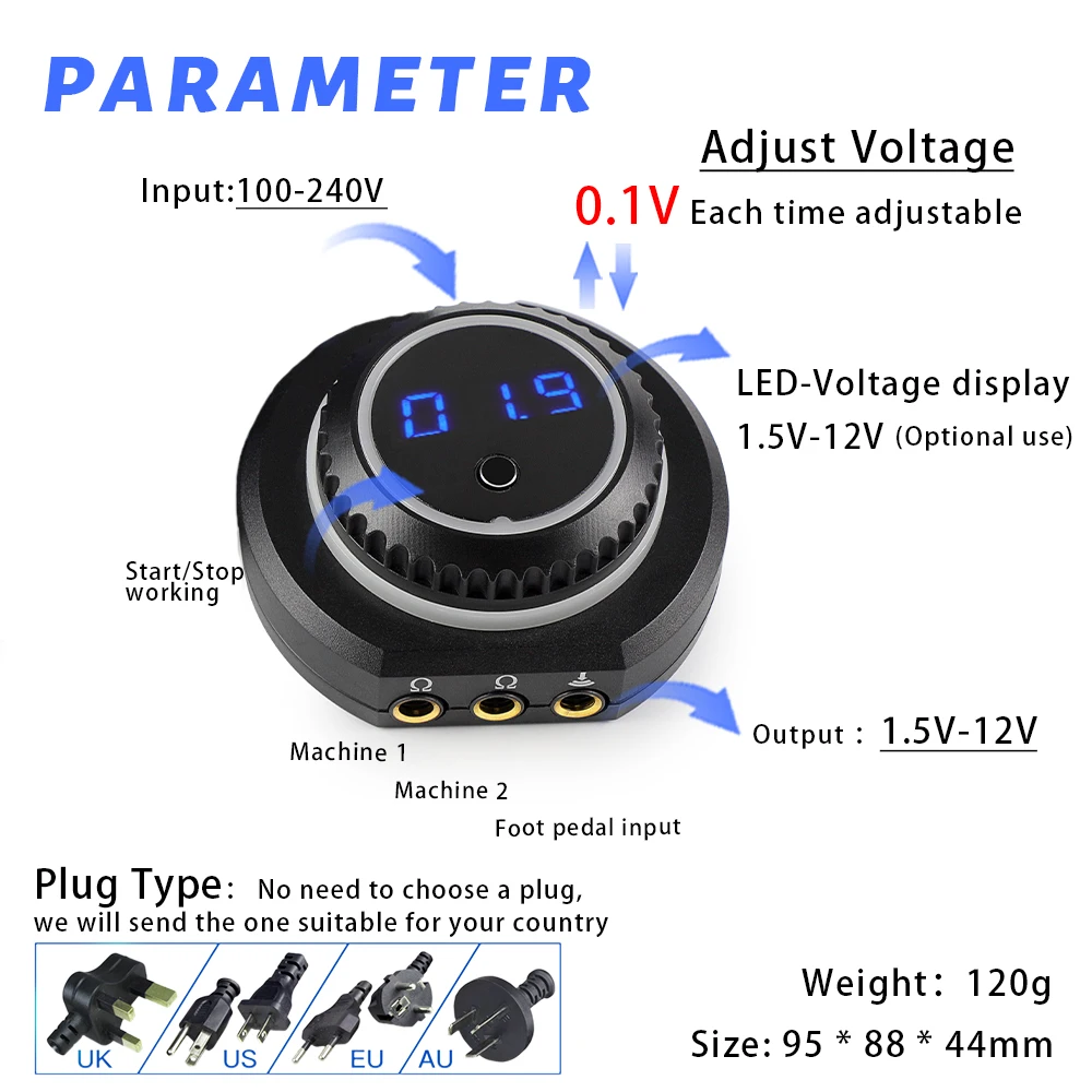 Round Tattoo Power Supply for Tattoo Machine Gun  Two Model OLED Tattoo Display Power Supply for Tattoo Supplies Accessories