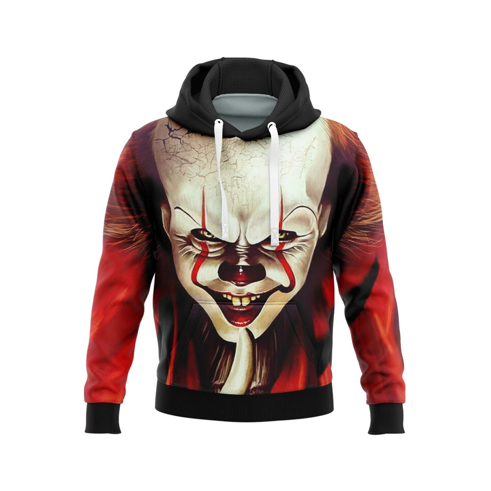 Hoodies com zíper estampados em 3D para homens e mulheres, palhaço de horror, camisola casual com capuz, moda diária, primavera e outono