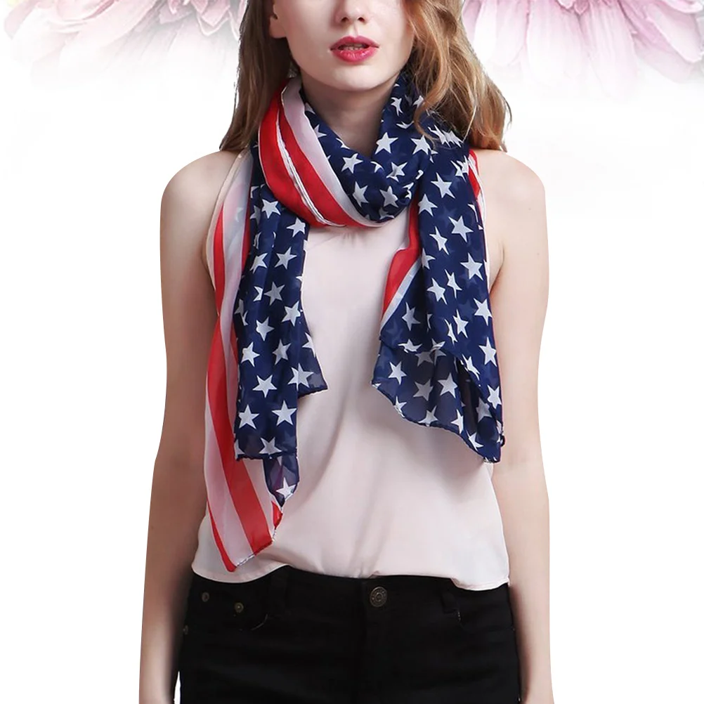 Shawl Cape Usa Flag Scarf American Cardigan for Women Thin Chiffon Pentagram Miss