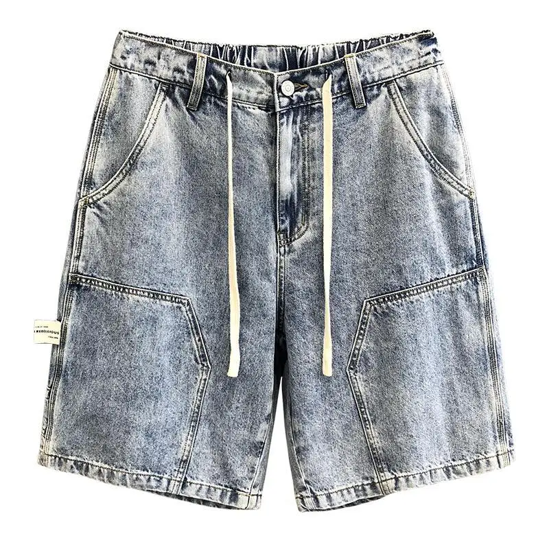 Summer Luxury Fashion Denim Solid Jean Shorts for Men Knee Length Casual Vintage Washed Workwear Five-pocket Shorts Short Jeans