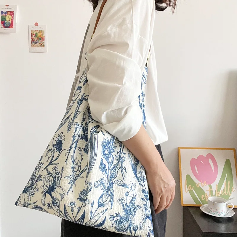 Vintage Flower Shoulder Bag Handbag Eco Reusable Capacity Girl Shopping Thin Cloth Bag Women Outdoor Travel Tote Chinese Style