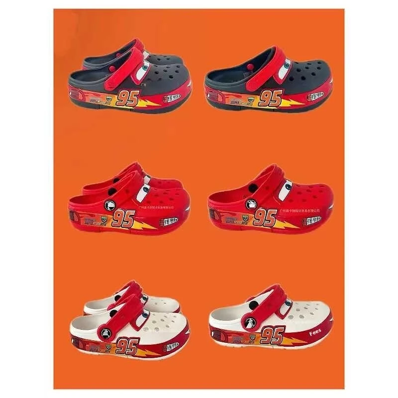 Cartoon Disney Lightning Mcqueen Pixar Crocs flashing light Outdoor beach slippers Cute anime kids shoes slip No95 cars slippers