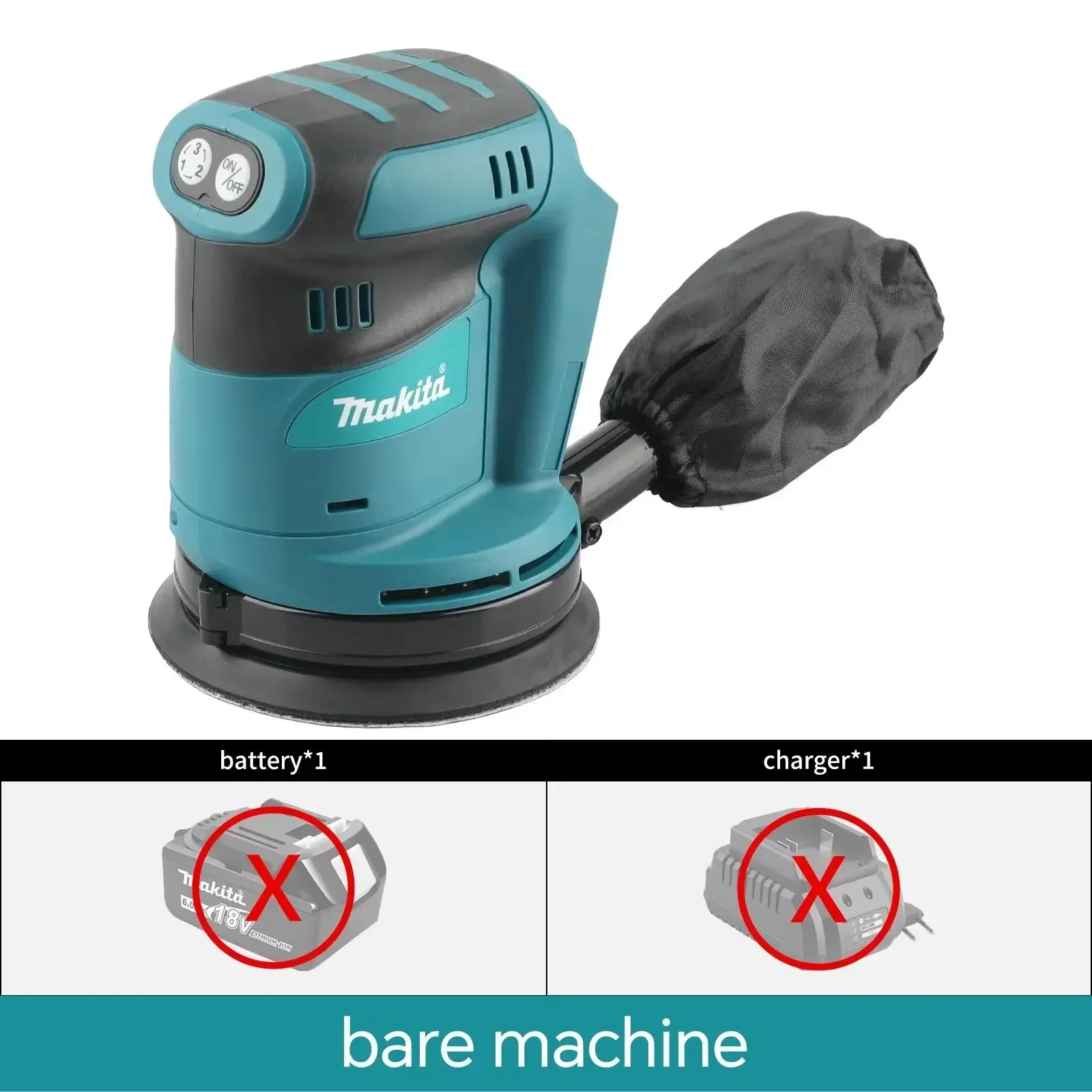 Makita DBO180Z 18V Cordless Random Orbit Sander with Dust Bag 125mm 3 Speed Bare Tool for DIY and Professional Use
