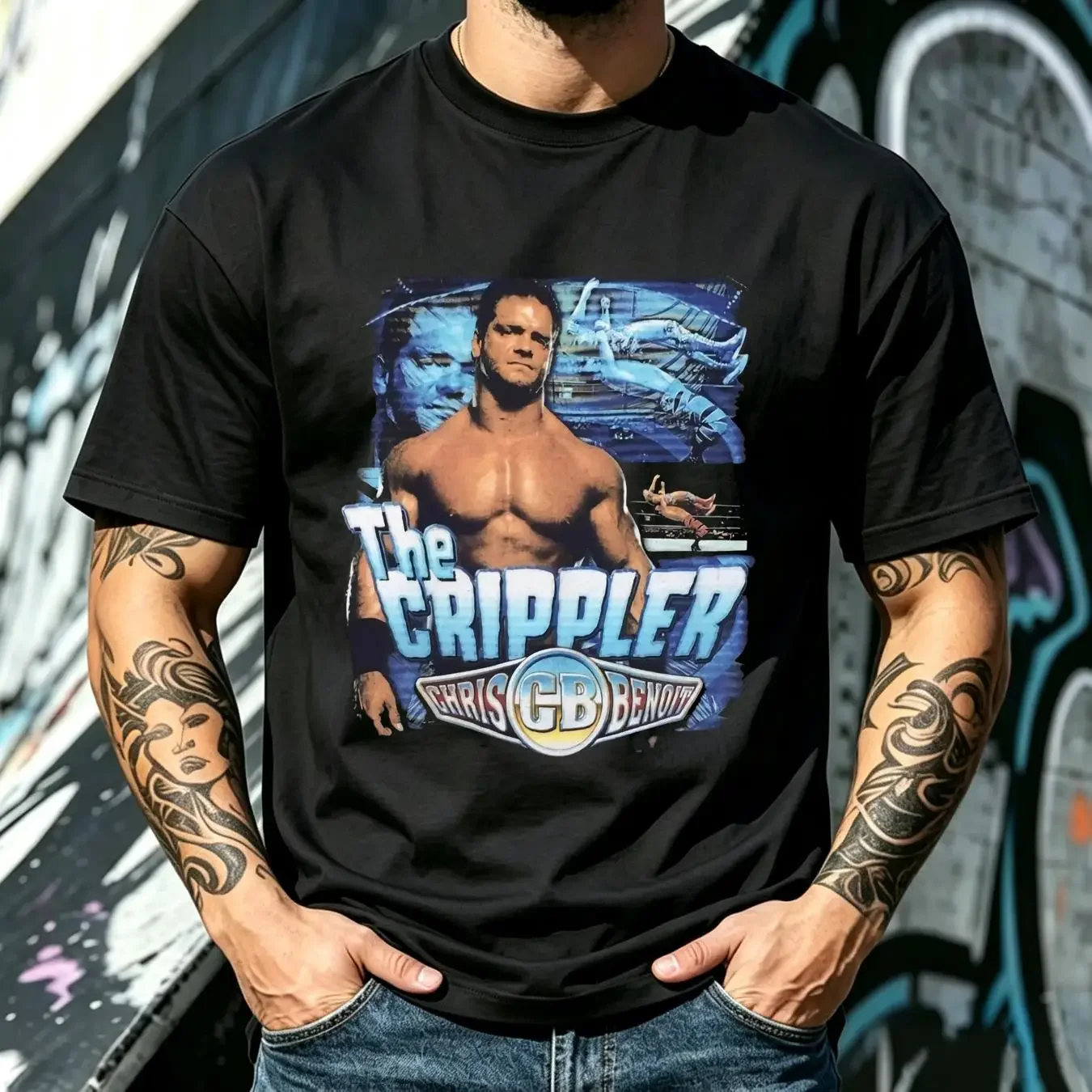 washed T Shirt Chris Benoit The Crippler Popular Wrestler Sports Fan 3A848 vintage Washed designer clothes Versatile graphic