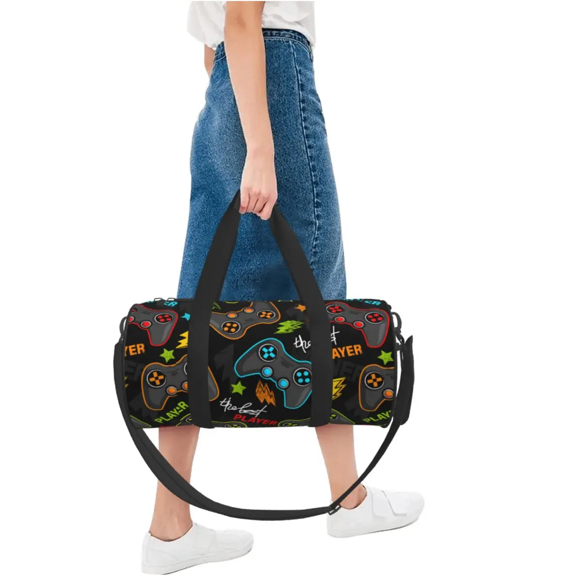 Abstract Colorful Joystick Sport Bags Game Cool with Shoes Gym Bag Outdoor Men Printed Handbag Luggage Funny Fitness Bag