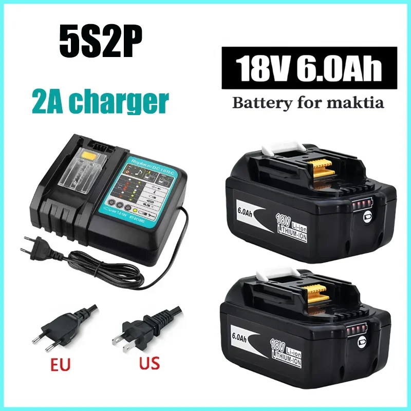 For Makita 18V 6000mAh Rechargeable Power Tools Battery with LED Li-ion Replacement LXT BL1860B BL1860 BL1850+2A Charger