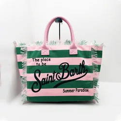 SAINT BARTH Commuter Practical Large CapaNew women's large capacity leisure travel striped plaid handmade tassel handbag