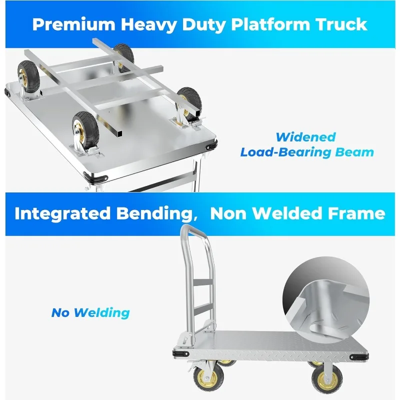 Carrello per camion, supporto inferiore rinforzato con carrello per carichi pesanti con capacità di 2200 libbre, carrello a base piatta in acciaio da 2MM con freno girevole da 6''