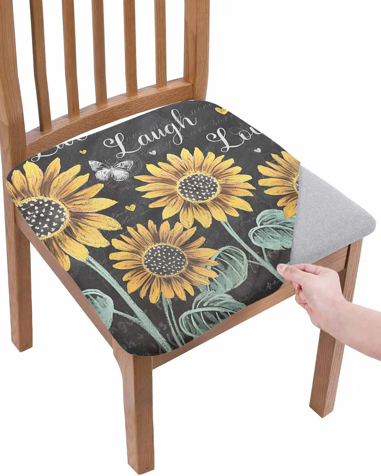 

Laugh Love Chalk Drawing Flower Elasticity Chair Cover Office Computer Seat Protector Case Home Kitchen Chair Slipcovers