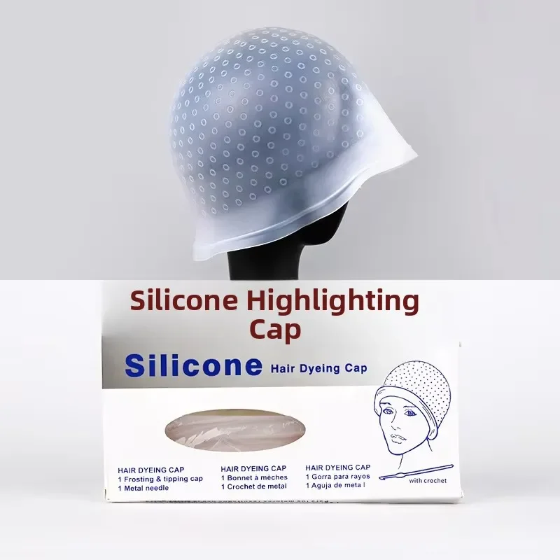 Cross-border Silicone Highlighting Cap Home Hair Dyeing Tool Coloring Hat Hair Treatment Cap Colorful with Highlighting Needle W