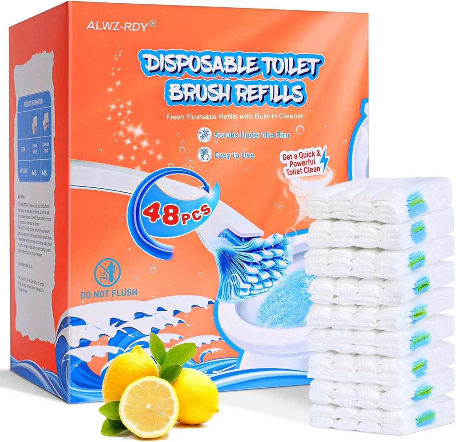 

48ct Toilet Cleaner Refill Pads, Lemon Scent Disposable Scrubber for Bathroom, Fresh Bowl Pads