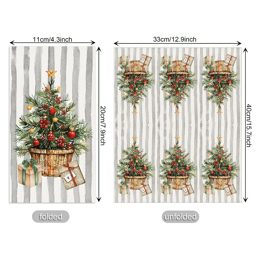 20Pcs Christmas Paper Napkins Woven Basket Xmas Tree Gift Print Disposable Serviettes Holiday Party Table Decor Paper Towels