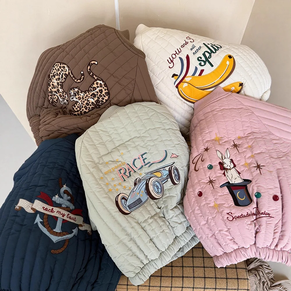 2026 Winter Mädchen Jungen Niedliche Cartoon-Stickerei Coole Dicke Warme Einzel-Fleecejacke Kinder Jacke Oberbekleidung