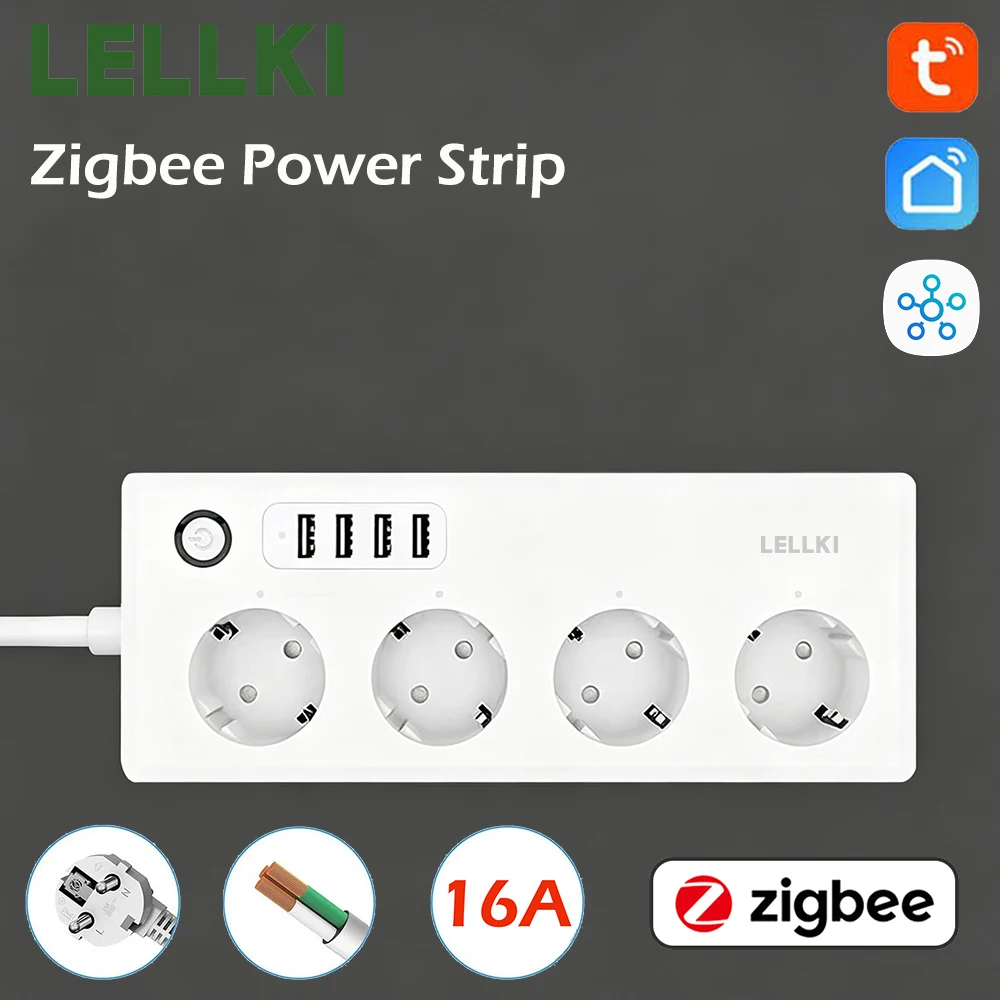 lellki-zigbee-power-strip-tuya-smart-life-plug-electrical-socket-zigbee2mqtt-extension-cord-18m-h-u-e-smartthings-homeassistant