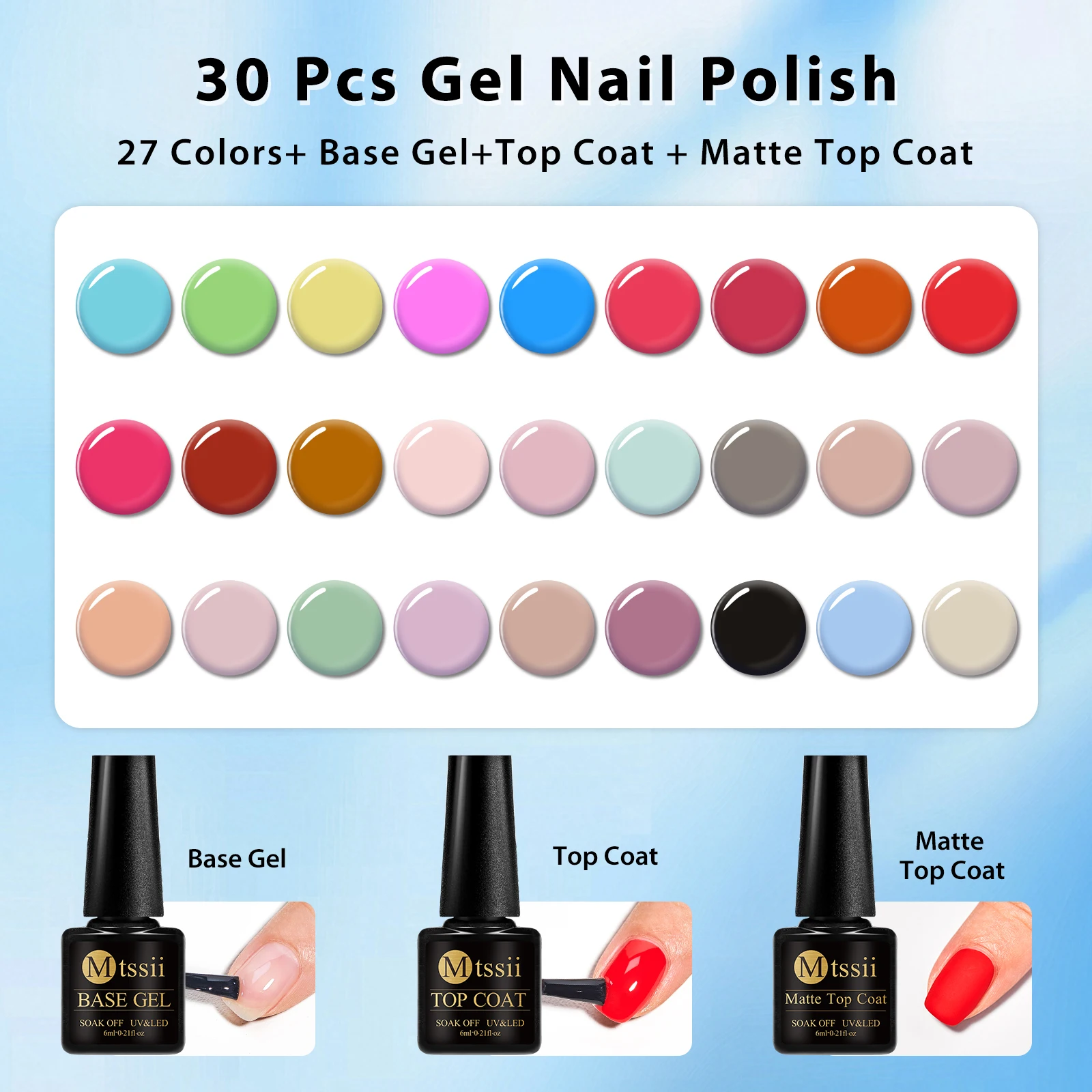 30 قطعة جيلي جيل للأظافر مجموعة طلاء 27 لون وقاعدة جل ، معطف فوقي ، معطف فوقي غير لامع هيما الحرة لتقوم بها بنفسك مسمار الفن لوازم الأشعة فوق البنفسجية/LED الورنيش كيت #2