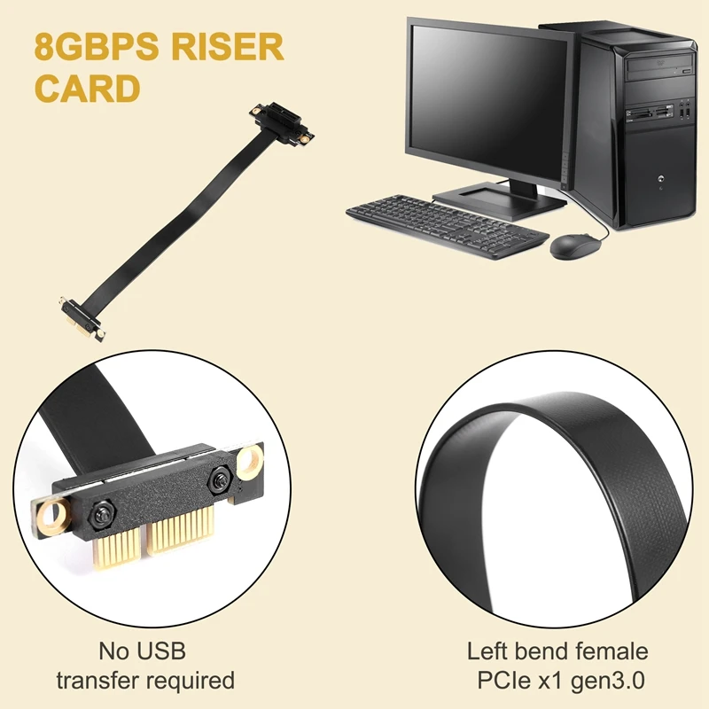 PCIE X1 Riser Cable Dual 90 Degree Right Angle Pcie 3.0 X1 To X1 Extension Cable 8Gbps PCI Express 1X Riser Card