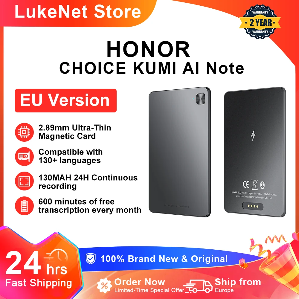 HONOR CHOICE KUMI AI Note Ultra-Dünner Rekorder 24-Stunden-Aufnahme, KI-Transkription für 130+ Sprachen, Kompatibel mit HONOR Magic/600 Serie, für iPhone SAMSUNG
