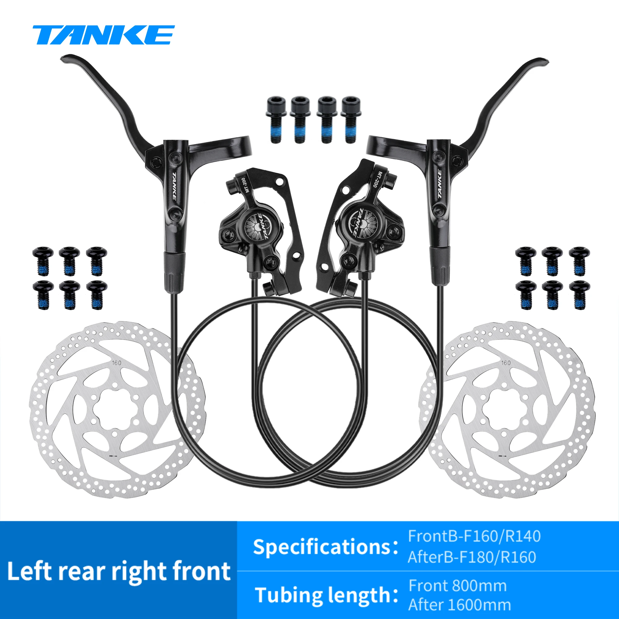 TANKE MT200 Fiets Hydraulische Schijfrem MTB Rem BL BR 800/1600mm Fietsrem 2 Zuiger 3 Vinger Stalen hendel Fietsonderdelen Upgrade